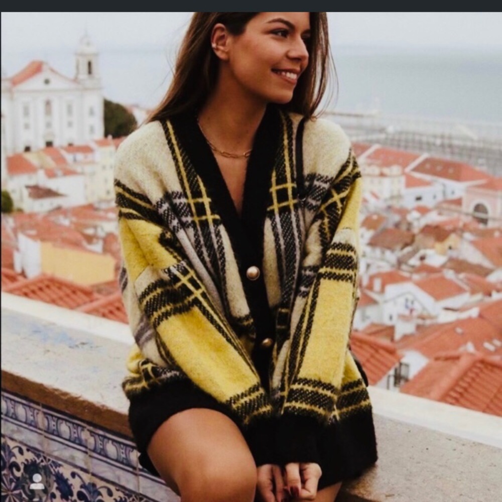 Zara checked cardigan yellow
